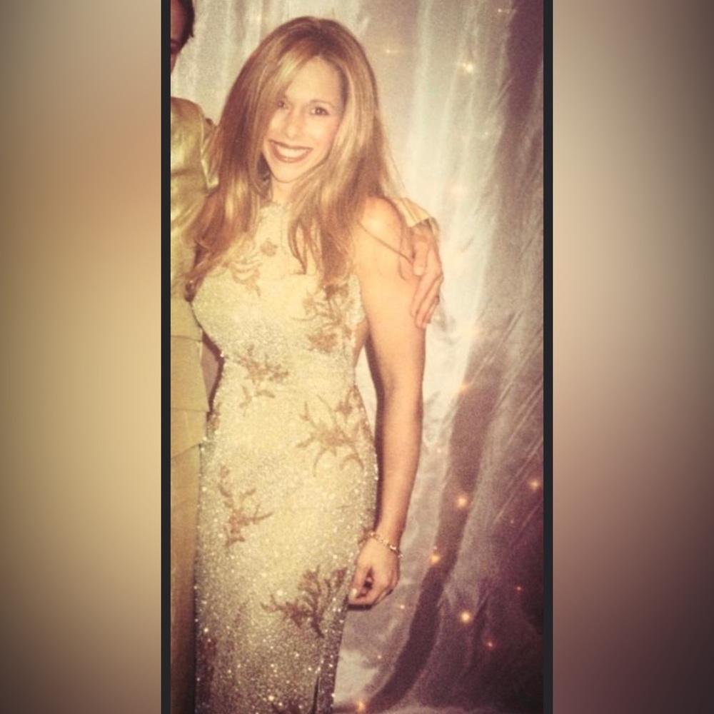 Je Matadi By Sean Mehta gold shimmer beaded evening gown size XS